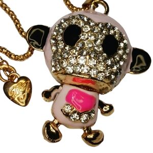 Articulated Baby Monkey Pendant Rhinestone Crystal BJ Necklace